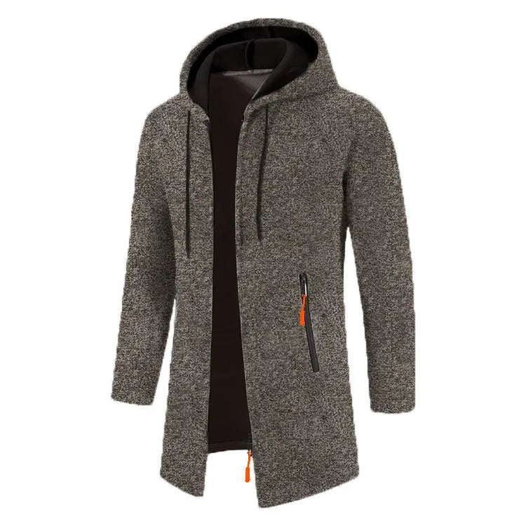 Spring Autumn Men's Hooded Long Jackets Solid Kintting Cardigan Outwear Casual Male Coats Zipper Warm Streetwear Hoodies Jacket