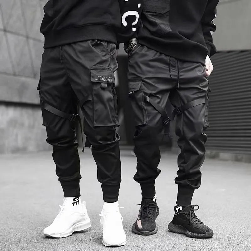 Ribbons Harem Joggers Men Cargo Pants Streetwear 2025 Hip Hop Casual Pockets Track Pants Male Harajuku Fashion Trousers