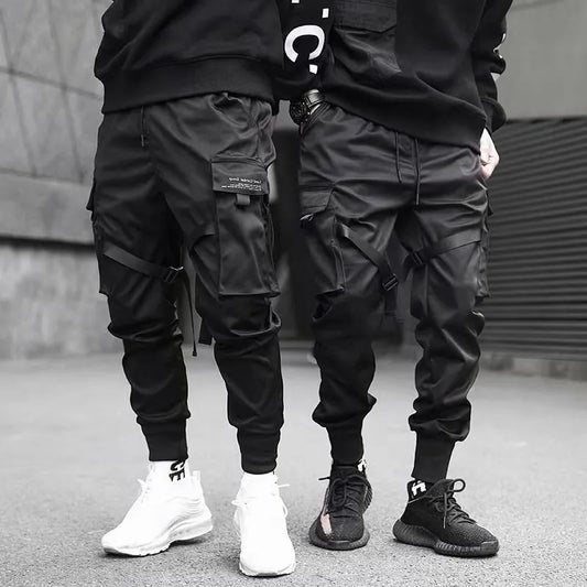 Ribbons Harem Joggers Men Cargo Pants Streetwear 2025 Hip Hop Casual Pockets Track Pants Male Harajuku Fashion Trousers