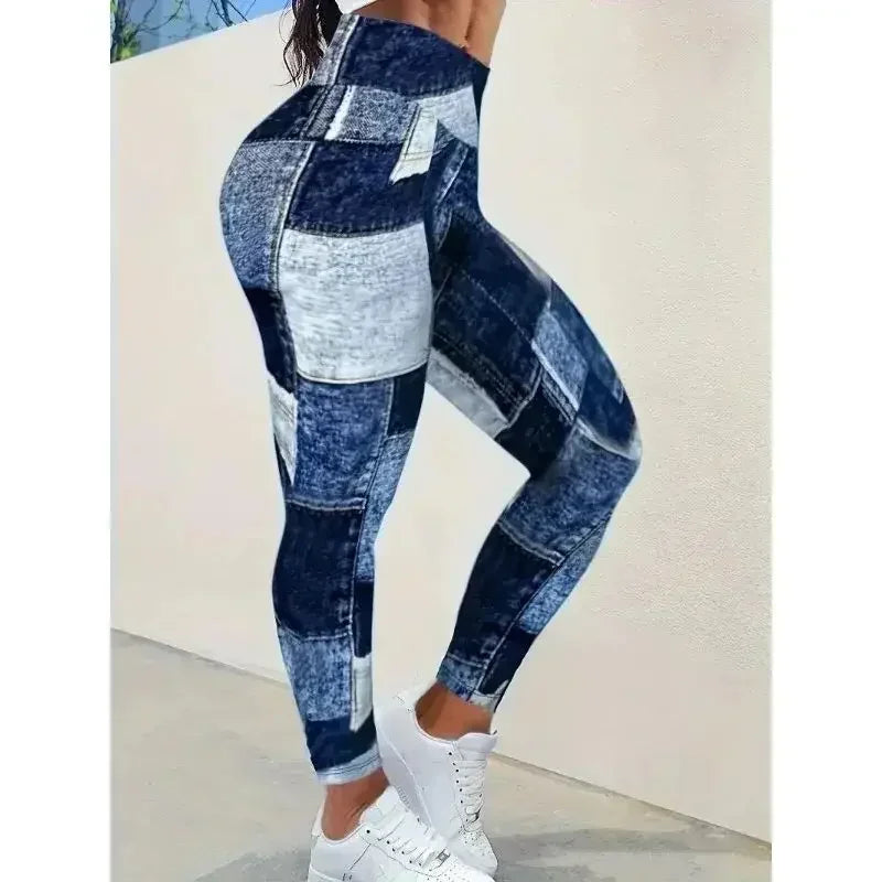Women's Plus Size 1XL-5XL Casual Tights Sports Pants Casual Colored Slim Fit High Waist Pants Imitation Denim Tight Leggings