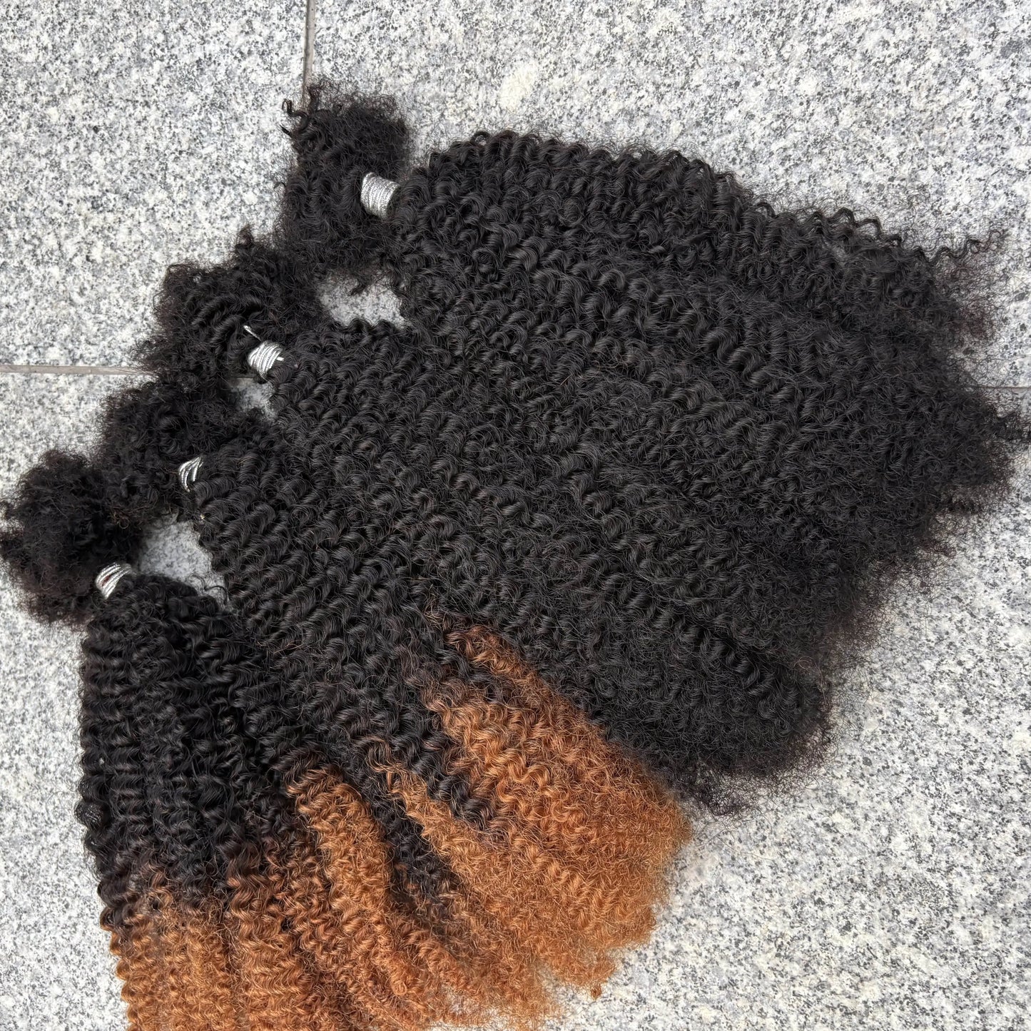 16Inch 30g/Bundle Ombre Afro Kinky Curly Human Hair Bulk Extension No Weft for Permanent Micro Locs/Twists/Braids/Repair Locs