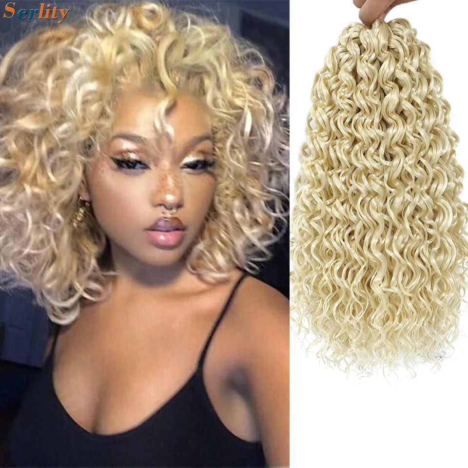 GoGo Curl Crochet Hair 14inch Curly Ocean Wave Synthetic Braiding Hair Jet Black Beach Curl Water Wave Deep Twist Crochet Braids