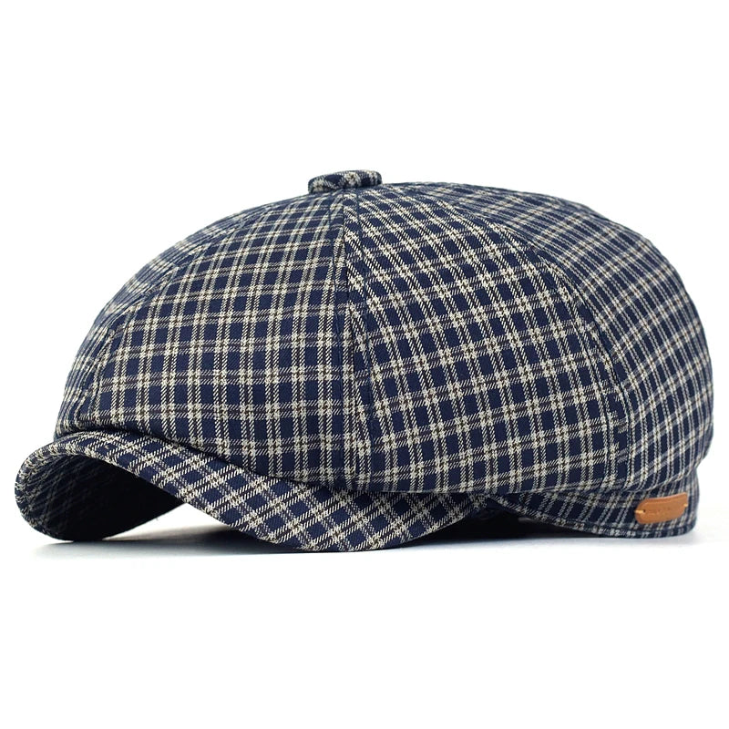 Spring Summer Plaid Newsboy Cap Breathable Peaky Octagonal Hat Vintage Soft Casual Berets Cap Visor Gatsby Flat Ivy Hat