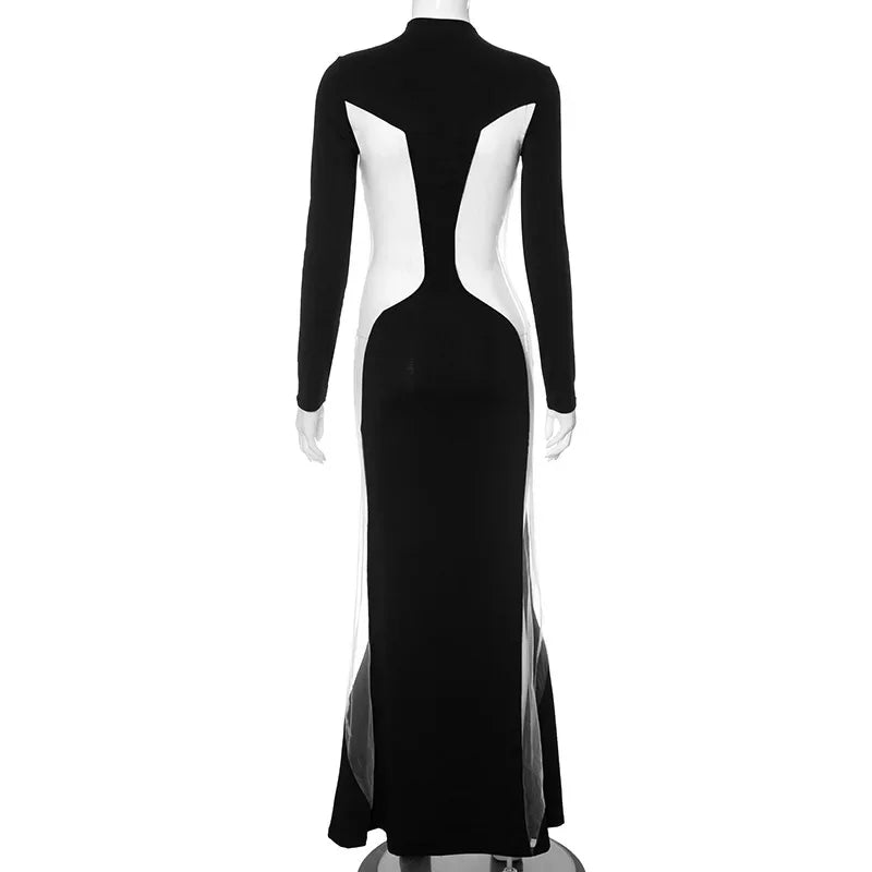 Black Maxi Dresses For Women Side See Through Vestidos Elegantes Para Mujer Slim One-Pieces Sexi Night Dress Hot Club Outfit