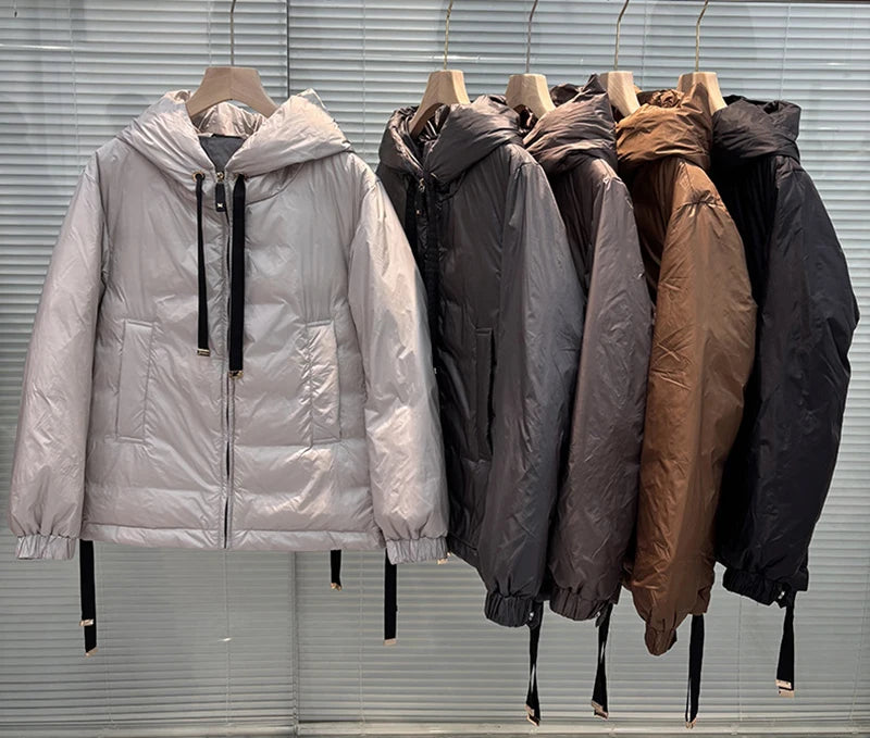 Schinteon Women's 90% White Duck down Jacket Casual Loose Oversize Autumn Winter Outwear with Hood Top Quality Coat 2025 New