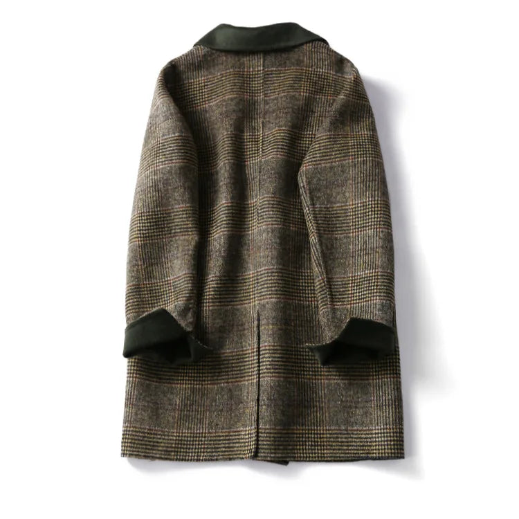 Handmade Sewn Double-sided Woolen Blazer Women Spring Autumn Plaid Wool Overcoat Office Lady Casual Suit Coat Thick Jacket