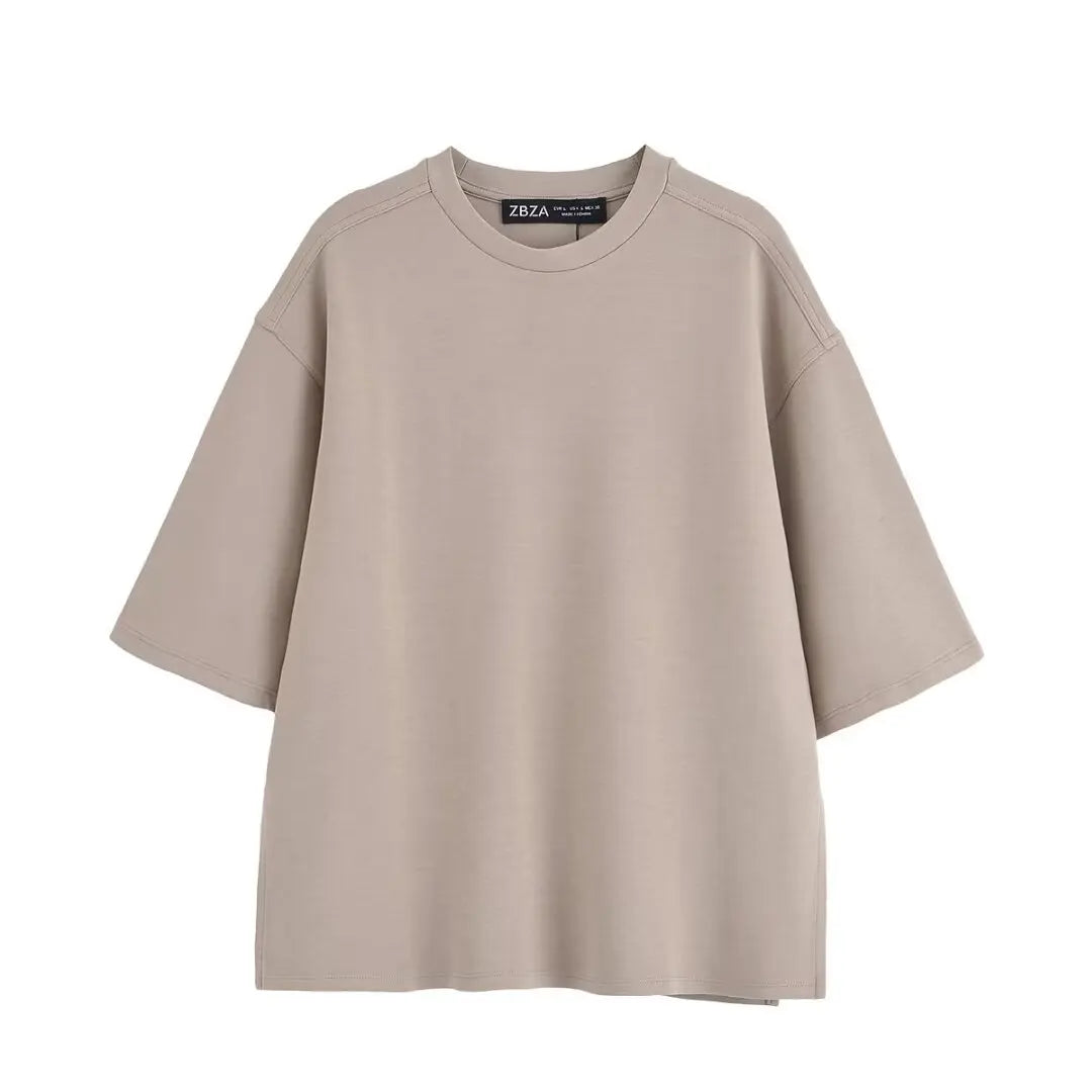 Women Set Sweet O-neck Short Sleeve T-shirt Wide Leg Elastic Waist Trousers 2025 Summer Lady Outfit Casual Solid Top Pants