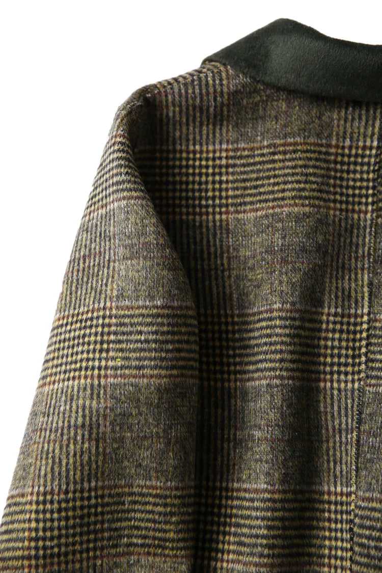 Handmade Sewn Double-sided Woolen Blazer Women Spring Autumn Plaid Wool Overcoat Office Lady Casual Suit Coat Thick Jacket