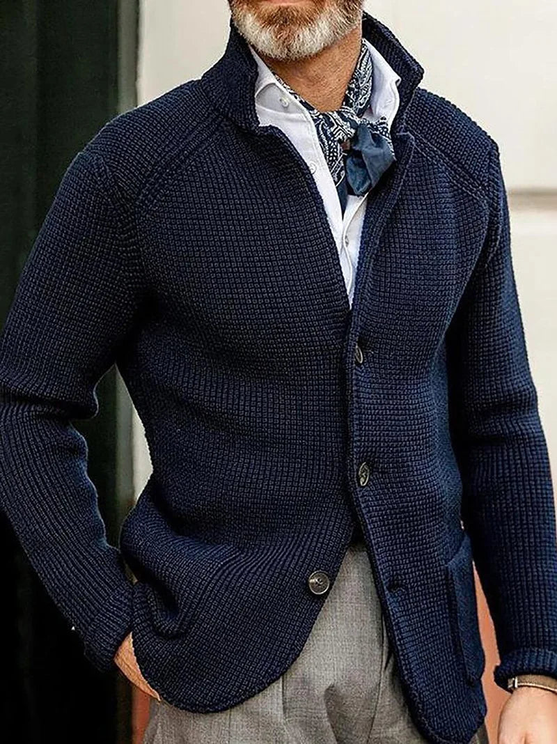 Sweaters Cardigan Men Coat Stand Collar Knitted Open Stitch Full Sleeve Splice Single Breasted Sweater Coats Autumn Winter