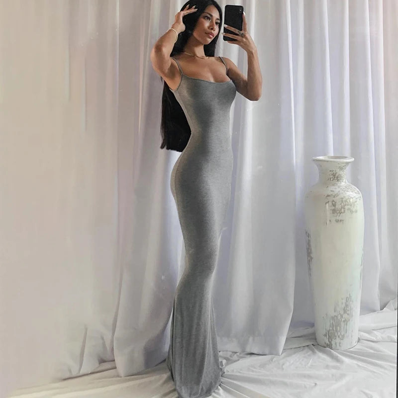 Women Backless Sexy Maxi Dress 2025 Spring Satin Slip Sleeveless Slim Party Concise Платье Female Bodycon Dress Elegant Clothing