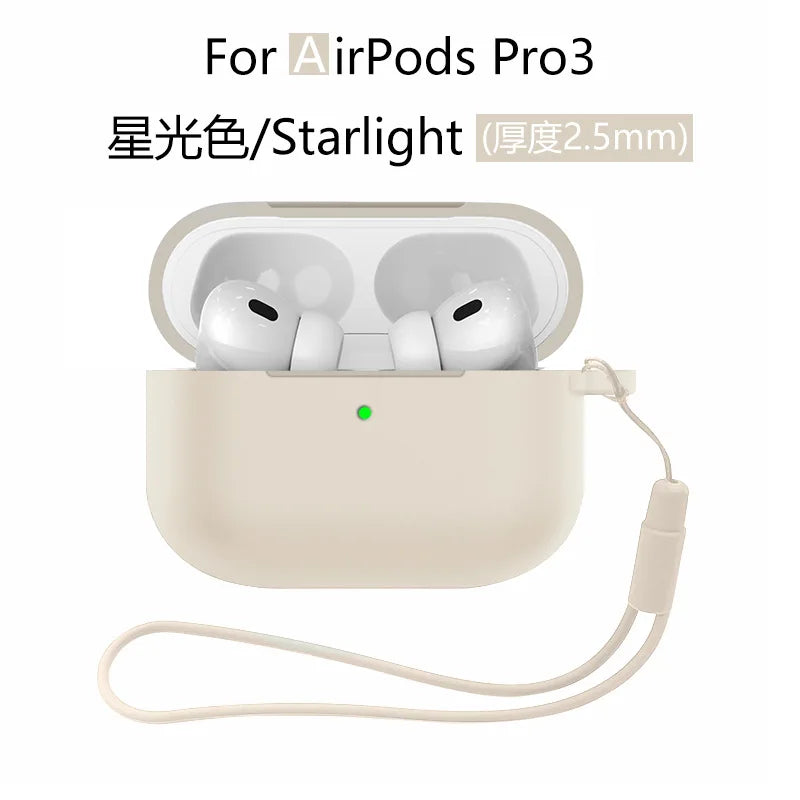 for AirPods Pro 3 Case Cover 2025 with Lanyard Soft Skin Silicone Protective Shockproof Case For AirPods Pro 3 Case Accessories