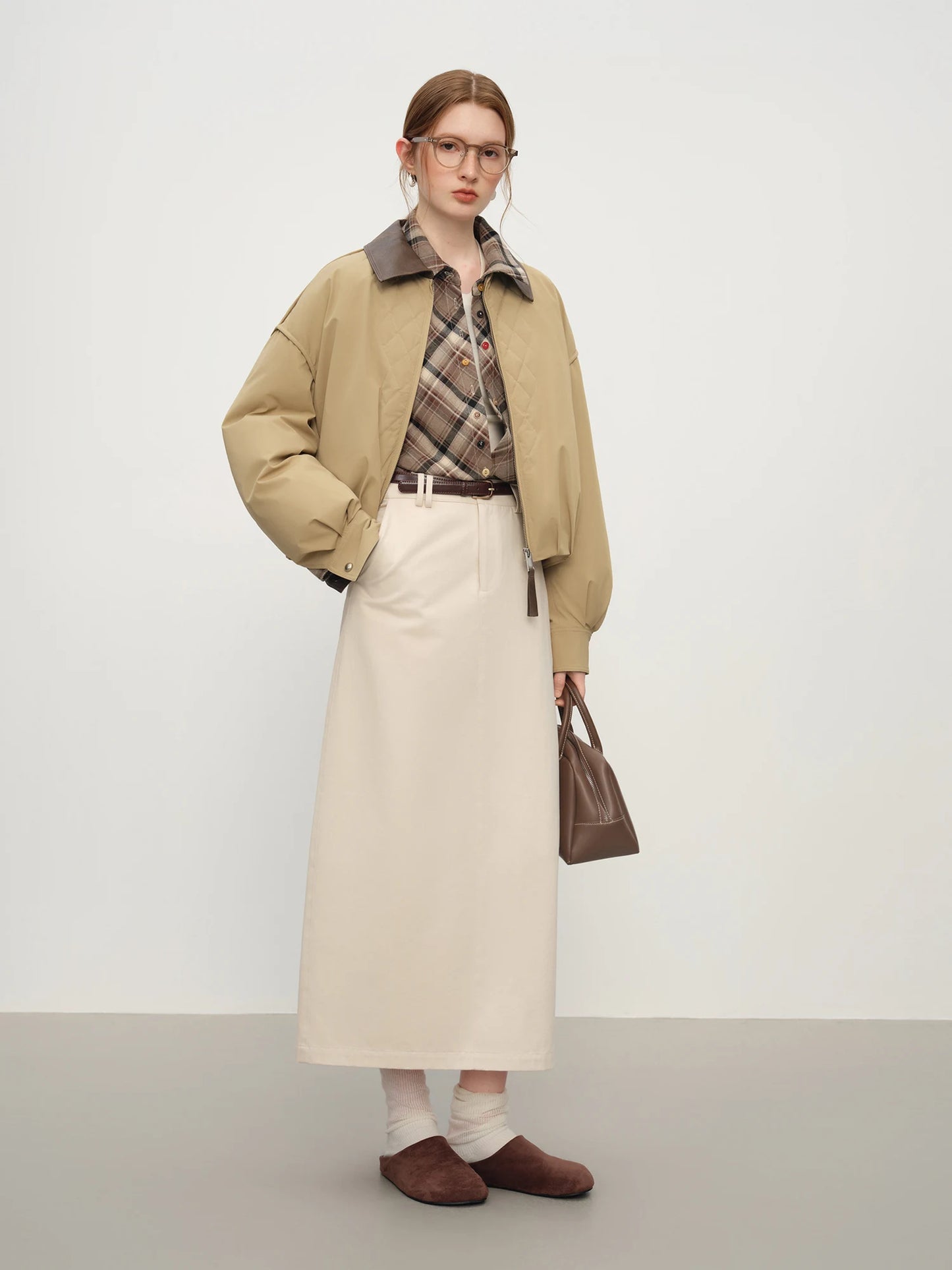 FSLE Barn Style Lightweight Padded Jacket Women's 2025 Winter Vintage Academic Plaid Panel Short Coat Retro College Outerwear