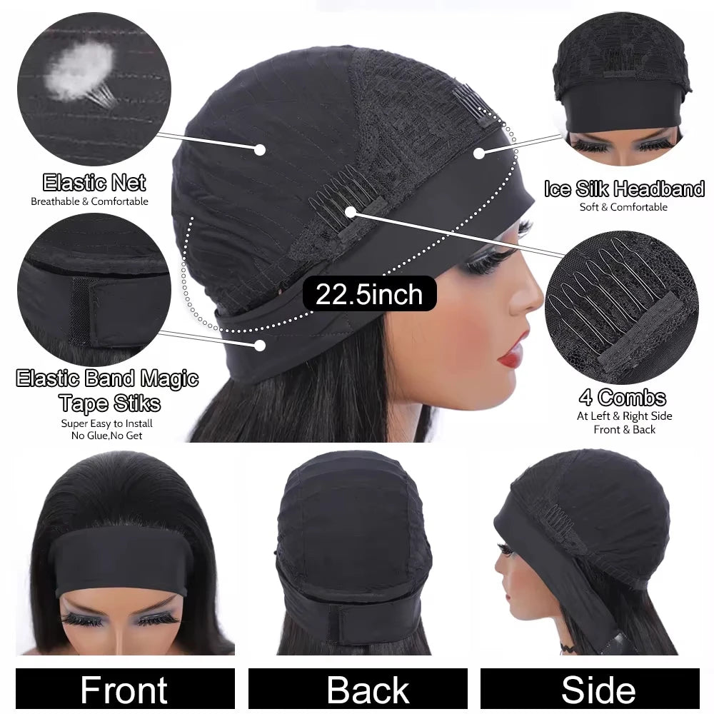 Headband Wig Water Wave Human Hair Wigs With Pre-attached Headband Glueless 180% Density Malasysian Human Hair Wig 18-32inch