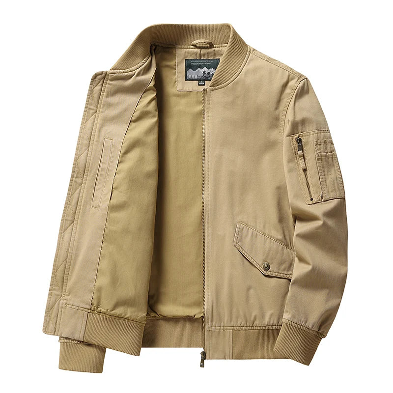 2024 New Spring Autumn Pure Cotton Outdoors Jacket Man Solid Simplicity Stand Collar Motion Tops Leisure Comfortable Man Coat