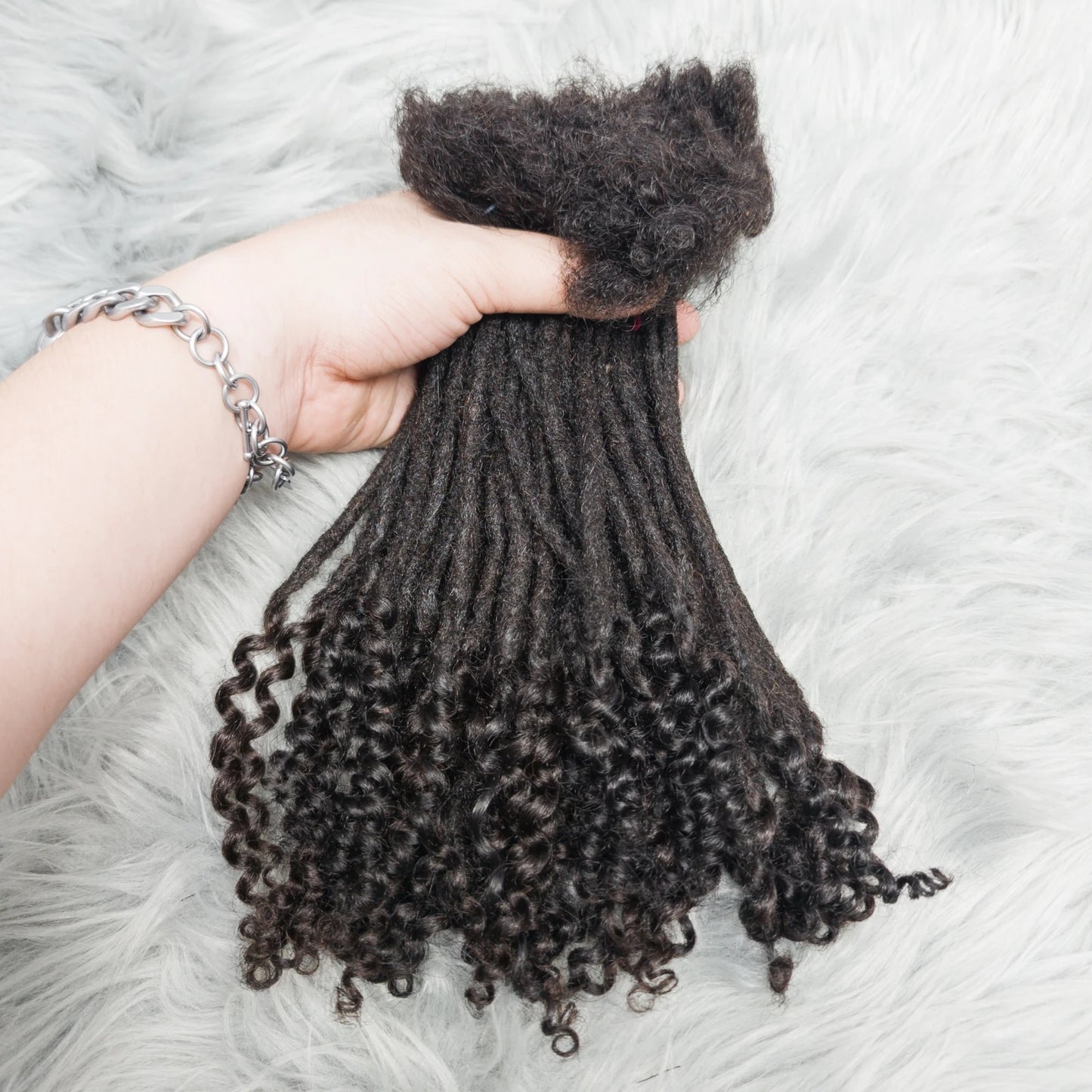 Natural Human Hair Dreadlock Extensions with Curly Ends 8-12 Inch Handmade Curled Tail Locks Extension for Women Men 10 Strands