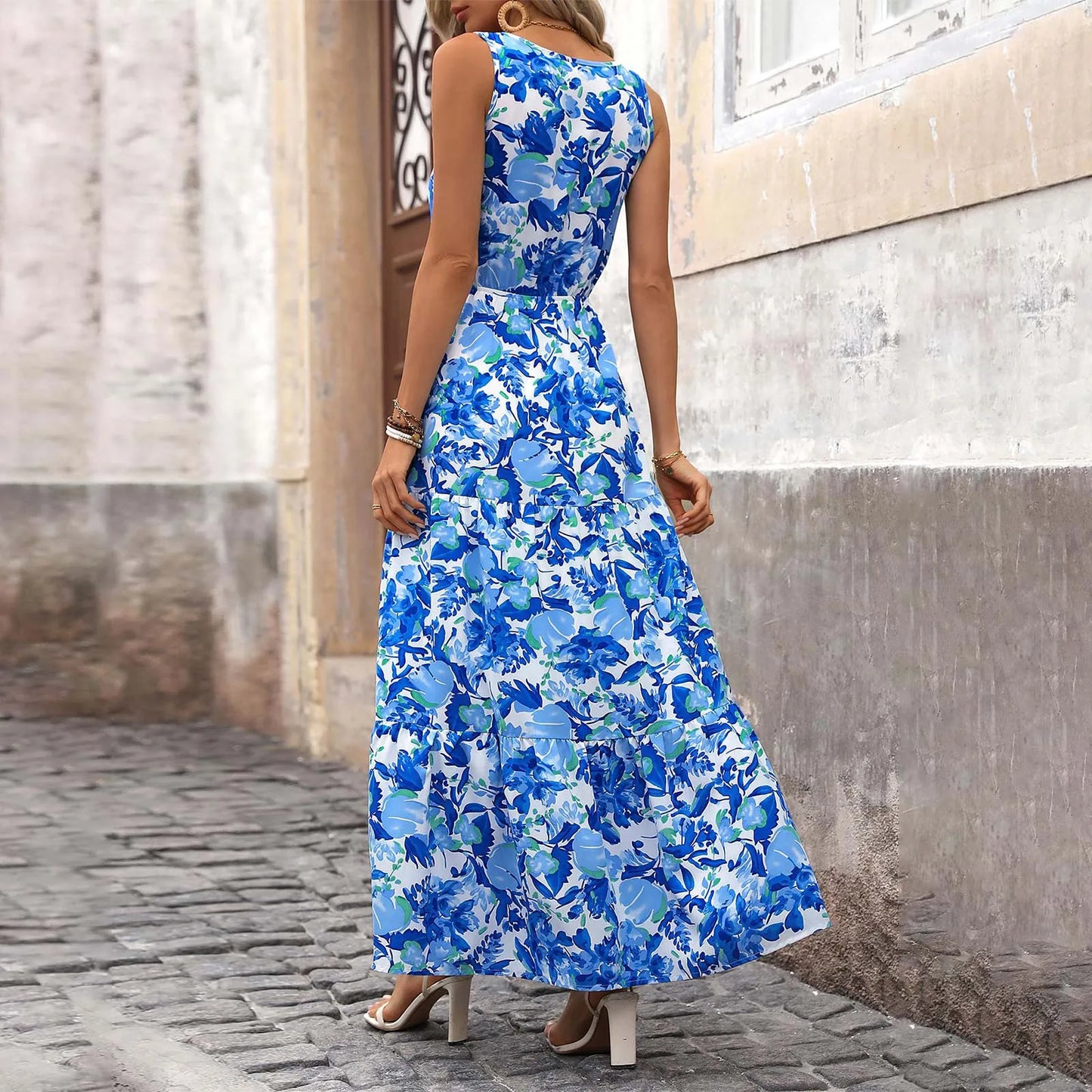 Maxi Dresses For Women Summer Tiered Ruffle Print Boho Beach Ladies Vestidos Evening Party Elegant Dress Vintage Long Dress