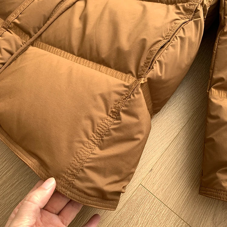 2023 New Autumn Winter Women Fashion Hooded 90% White Duck Down Coat Lady Slim Thick Warm Zipper Drawstring Lace-up Snow Jacket