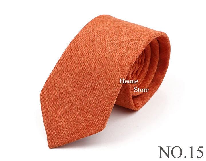 Novelty New Solid Color Ties For Men 100%Cotton Handmade High Quality Necktie Pink Green Orange 6.5cm Skinny Slim Ties Accessory
