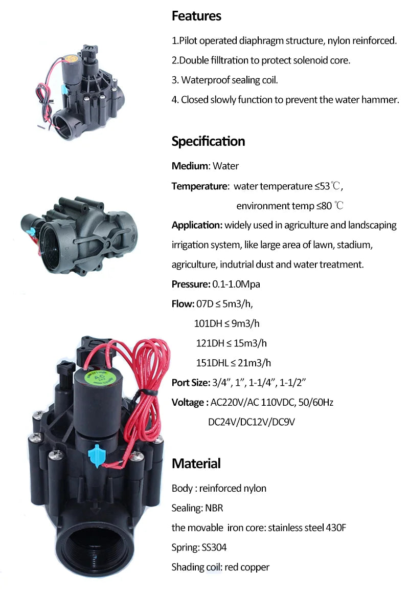 3/4''  2 Way Irrigation Solenoid Valve 220V 12V 24V DC Latching Solenoid Valve With Flow Regulation For Agricultural Irrigation
