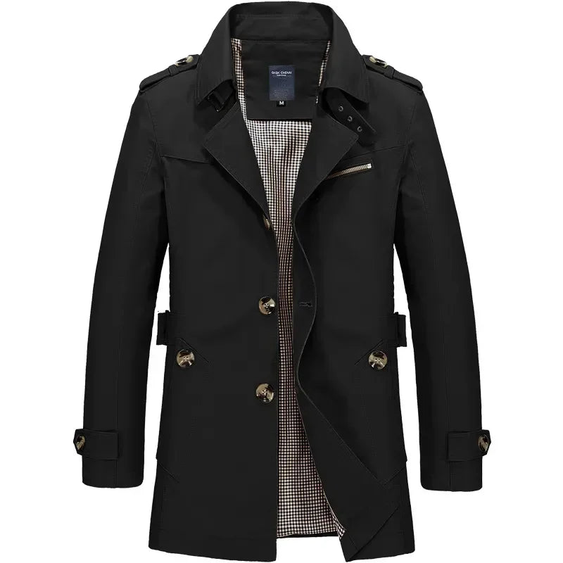 Men's Business Windbreaker Solid Casual Long Jackets Men Cotton Trench Coats Spring Autumn Fashion Male Suit Streetwear Blazers