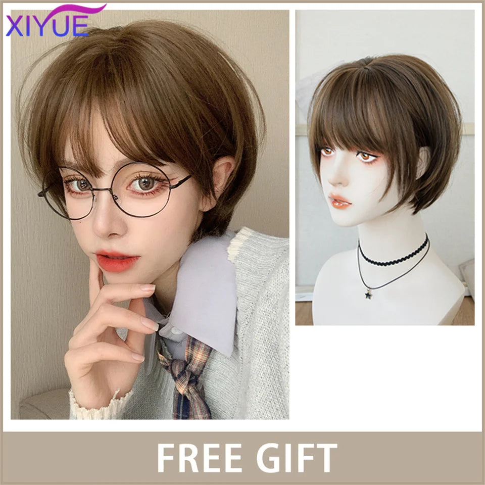 XIYUE Long Straight Black Wig With Bang Synthetic Wigs for Women Heat Resistant Natural Hair for Daily Halloween Cosplay Party