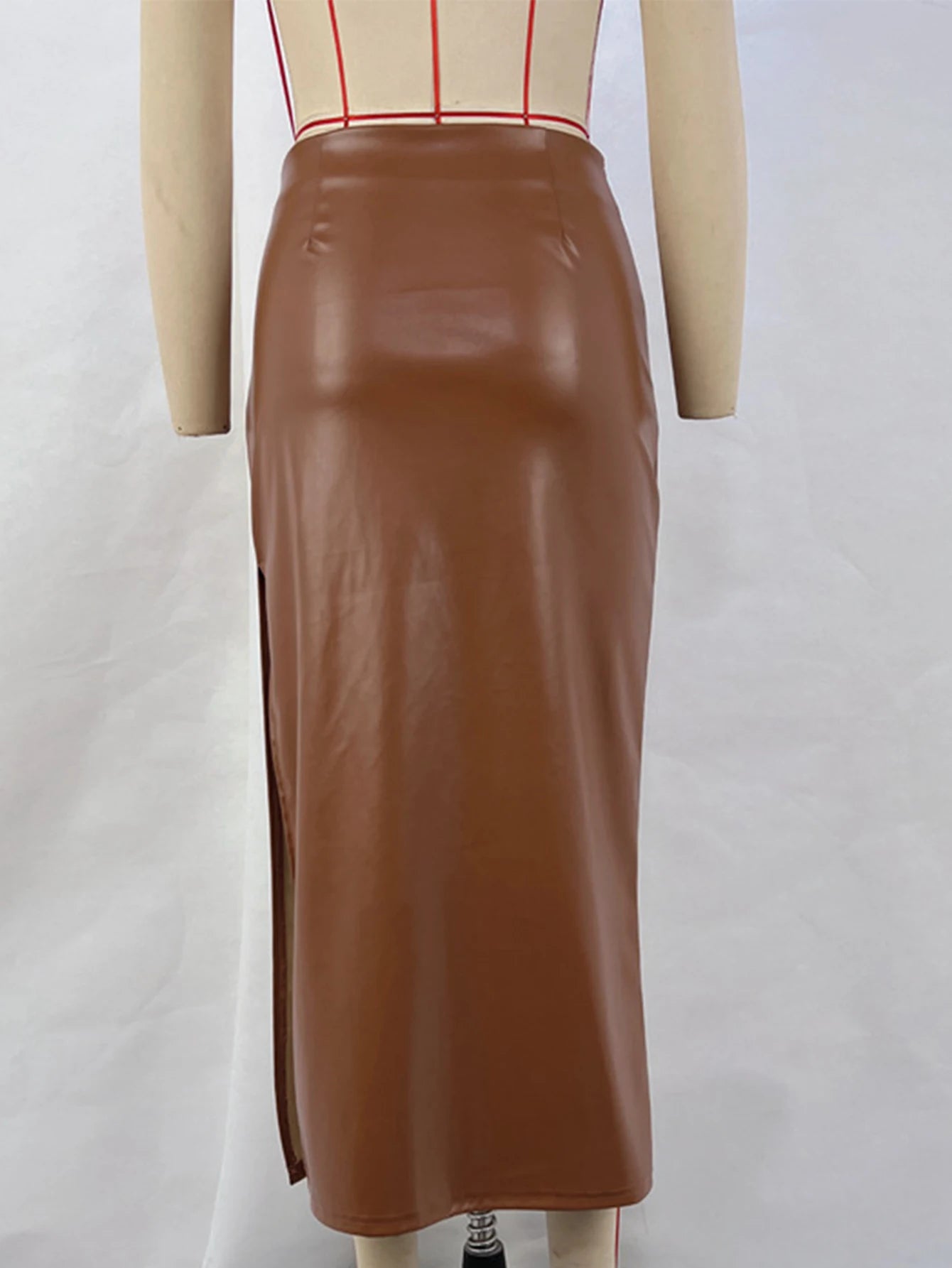 Sexy brown folds high waist PU summer maxi skirt women elegant party leather skirt woman clothing fashion streetwear long skirts