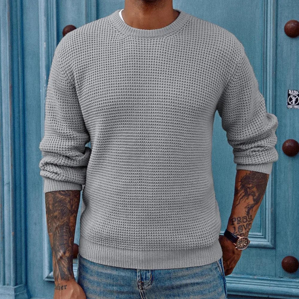 Men Round Neck Pullovers Long Sleeve Jumpers Knitted Sweater Casual Basics Sweaters Male Spliced Streetwear Autumn 2025