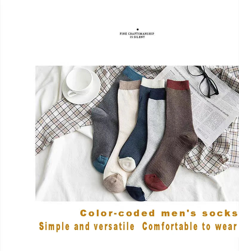 High-quality Harajuku Socks Men's mid-calf socks double-needle business and casual sock Long and warm autumn and winter socks
