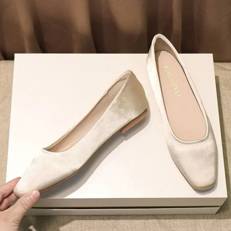 Shoes For Women Low Heel Elegant Office Slip-onSquare Toe Woman Flats 2024 Summer Chic Novelties Offer High Quality Fashion