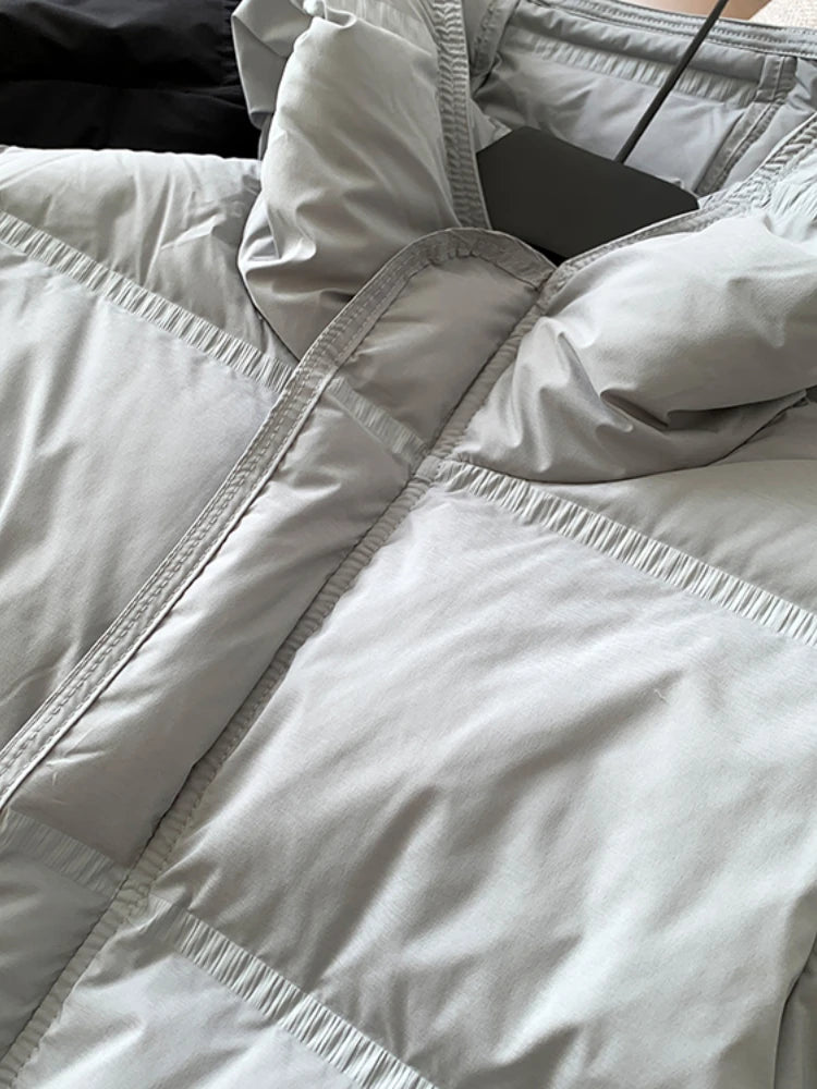 2023 New Autumn Winter Women Fashion Hooded 90% White Duck Down Coat Lady Slim Thick Warm Zipper Drawstring Lace-up Snow Jacket