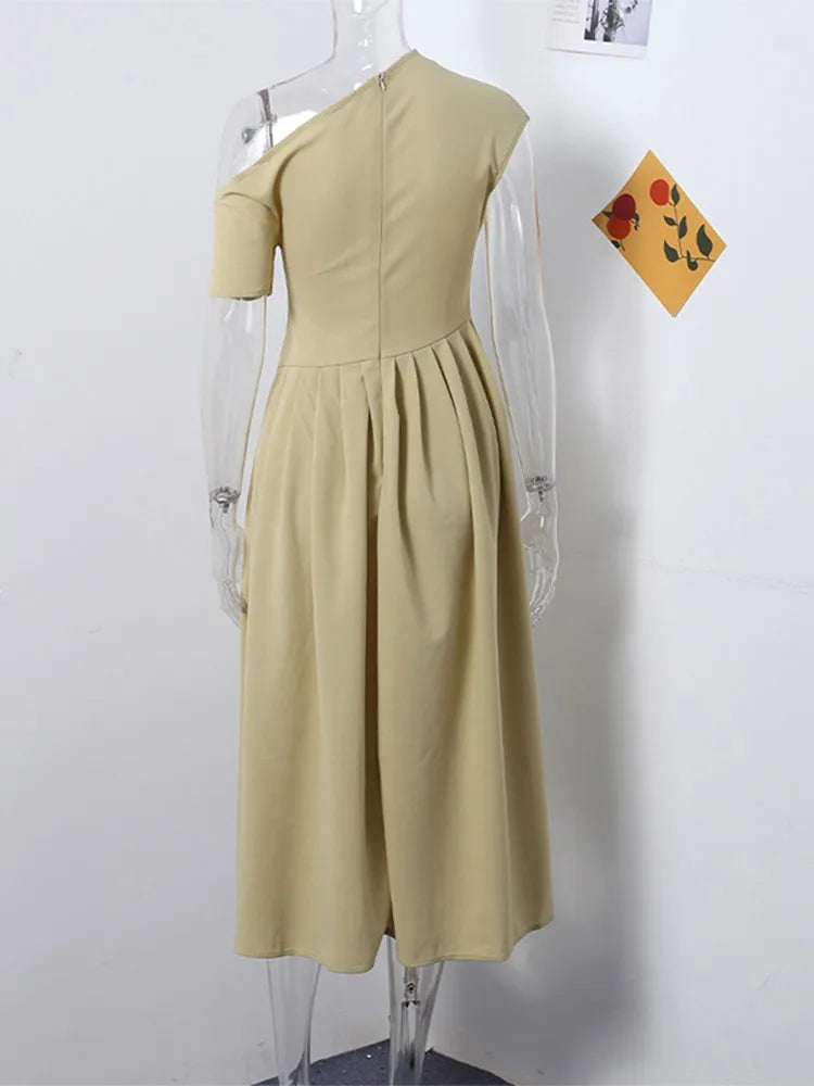 Summer Lady Patchwork Pleated Maxi Dress Chic Elegant Black Half-turtleneck Short Sleeve High Waist Dresses Office Street Robes