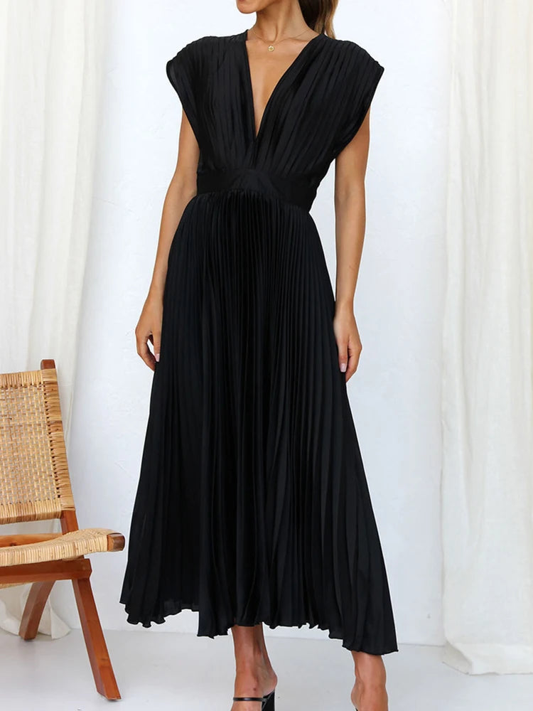 Maxi Dress Women Elegant Sexy Loungewear New Deep V-Neck Lace-Up Party Dress Summer Sleeveless Holiday Ladies Dress Dropshipping