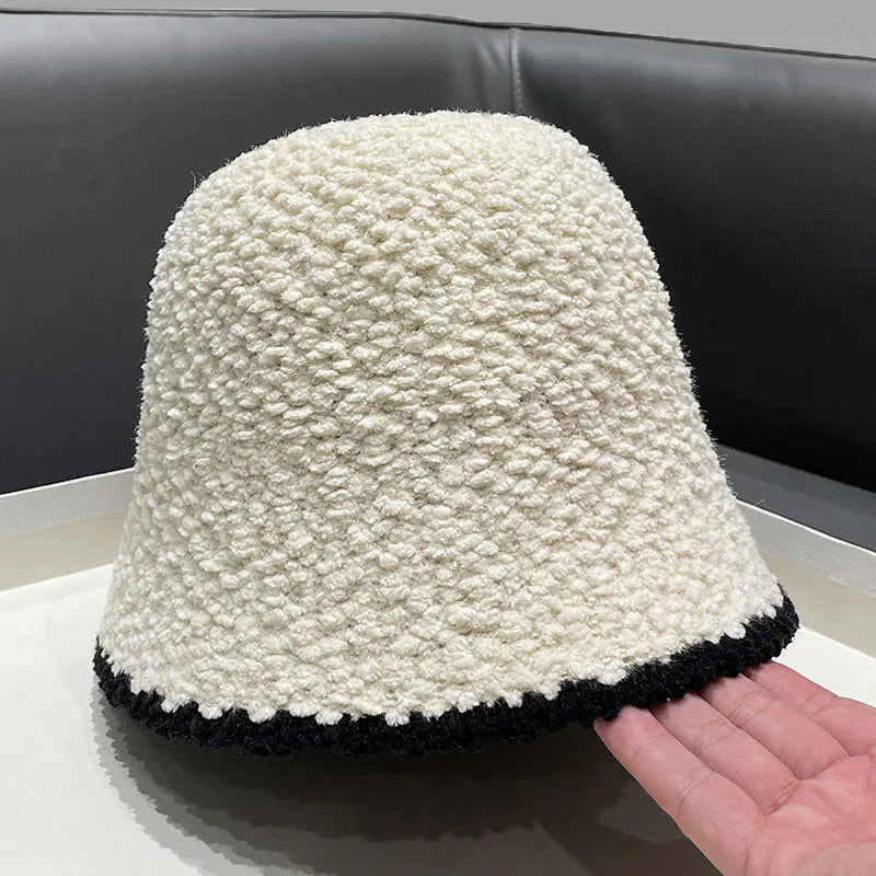 Winter Rabbit Fur Bucket Hat Women Korean Solid Color Warm Fisherman Cap Autumn Thicken Plush Female Windproof Hats