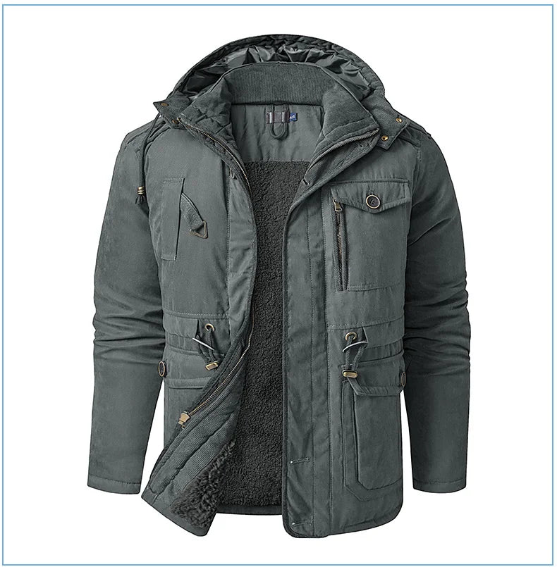 LZLLTT Men Winter Warm Parkas Mens Fleece  Jacket Parkas Men Casual Cotton Outdoor Fur Trench Padded Jackets Coats