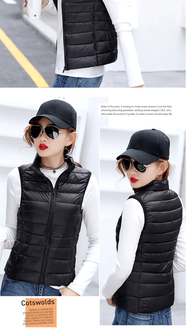 Autumn Ultra Lightweight Portable Tank Top Sleeveless Duck Down Coat Slim Fit Standing Collar Women's Down Vest Women's Coat