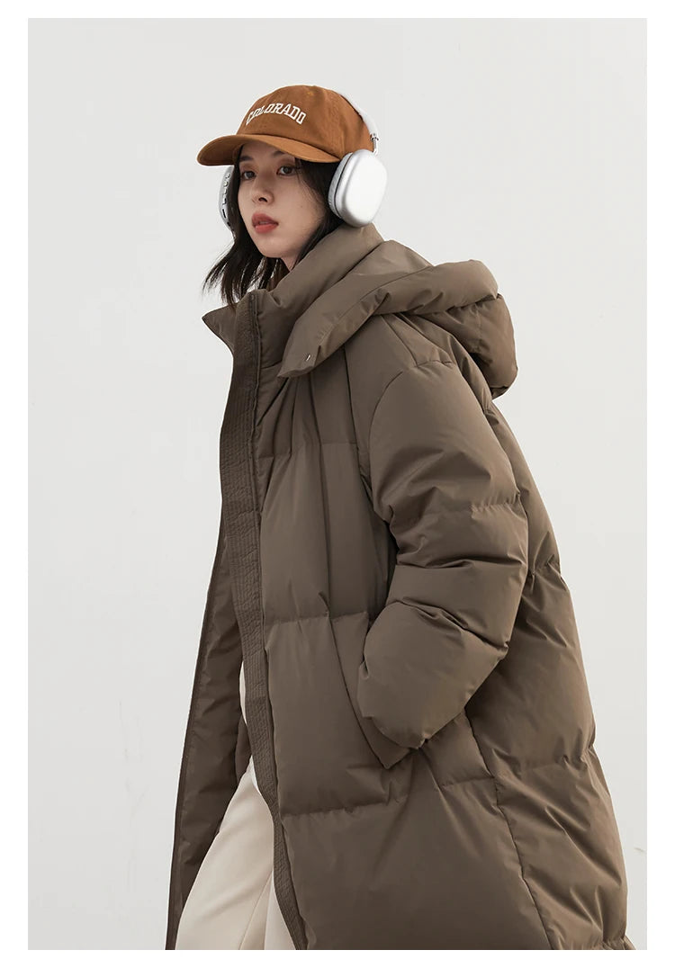 CHIC VEN Fashion Women Down Coats Hooded Thick Loose Solid Female 90 White Duck Down Jacket Ladies Topcoat Autumn Winter 2025