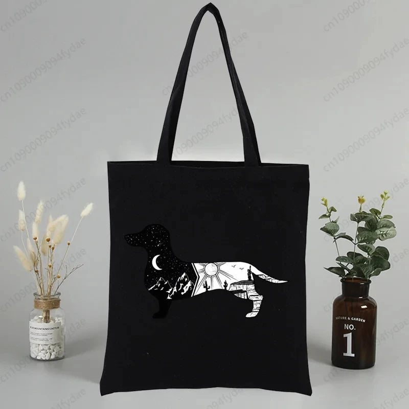 Dachshund Teckel Cute Dog  Canvas Tote Bag Printed Cartoon Reusable Cloth Bag Handbag Shopping Shoulder Bags Handbags Women