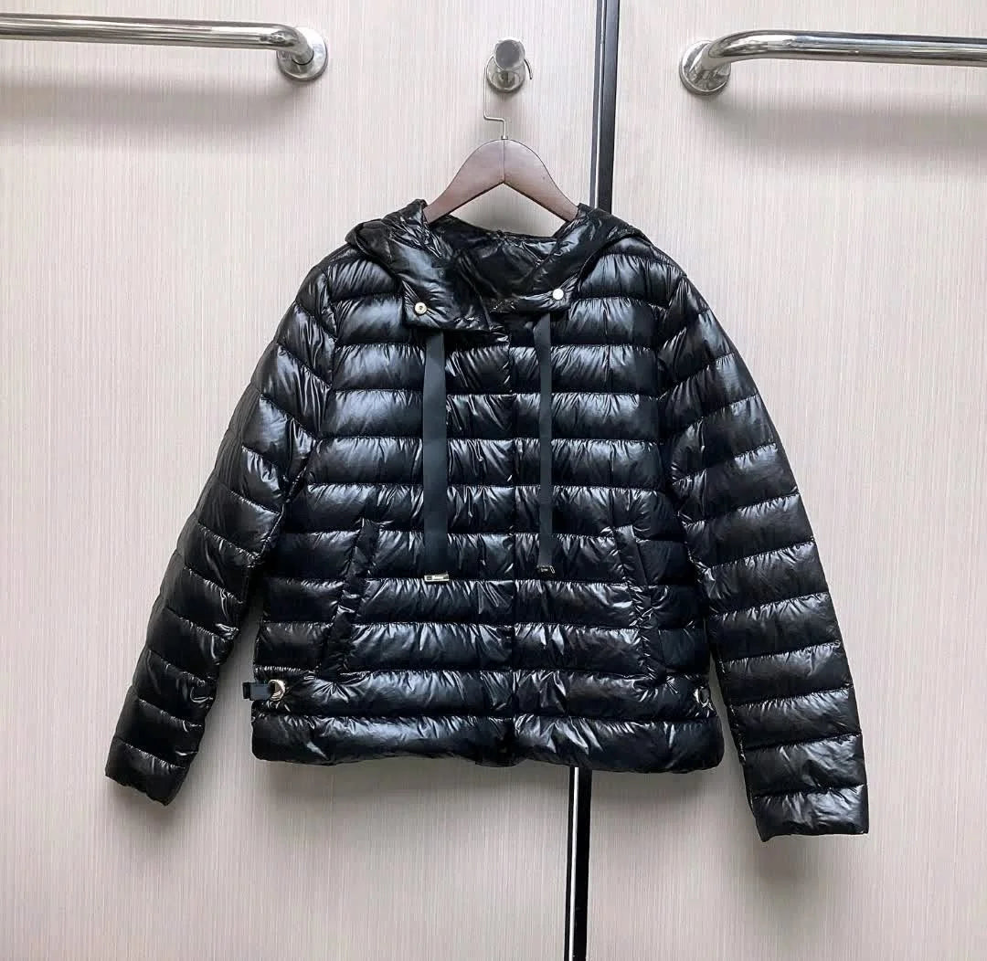 2025H new style pure color drawstring hooded temperament commuting light and thin down jacket